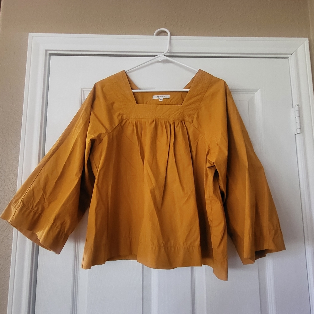 Madewell square neck peasant top in solid marigold